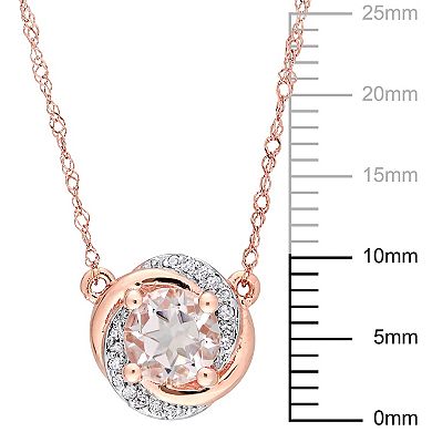 Stella Grace 10k Rose Gold Morganite & Diamond Accent Swirl Halo Necklace