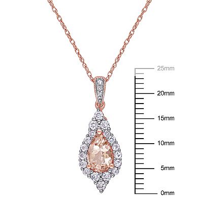 Stella Grace 10k Rose Gold Morganite, White Sapphire & Diamond Accent Drop Pendant Necklace