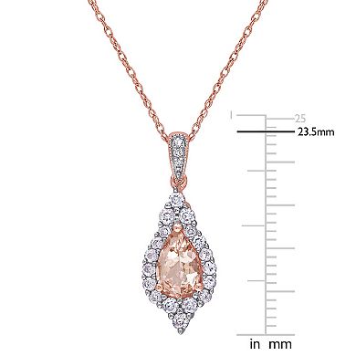 Stella Grace 10k Rose Gold Morganite, White Sapphire & Diamond Accent Drop Pendant Necklace