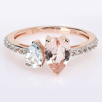 Stella Grace 10k Rose Gold Morganite, Aquamarine & White Topaz Ring