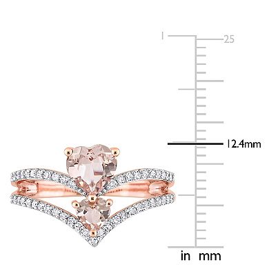 Stella Grace 10k Rose Gold Morganite & 1/4 Carat T.W. Diamond 2-Stone Heart Open Ring