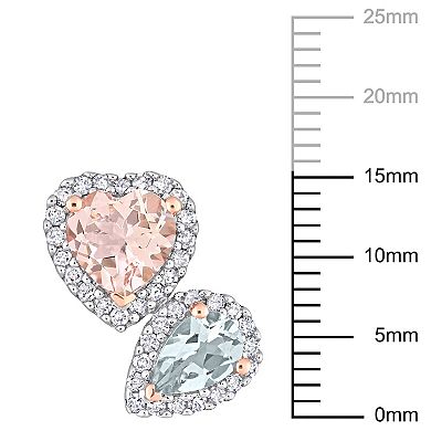 Stella Grace 10k Rose Gold Morganite, Aquamarine & 3/8 Carat T.W. Diamond Stud Earrings