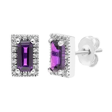 The Regal Collection 14k White Gold Amethyst Baguette & Diamond Accent Earrings
