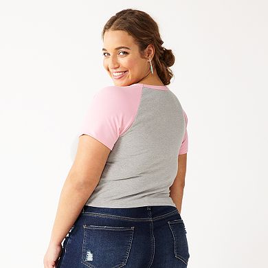 Juniors' Plus Size SO® Short Sleeve Cropped Raglan Tee