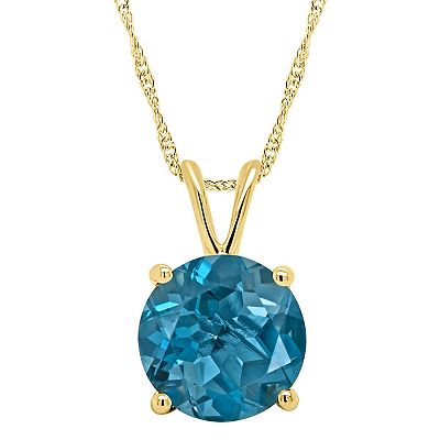 Alyson Layne 14k Gold Round London Blue Topaz Pendant Necklace