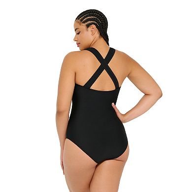 Plus Size Freshwater Mesh Crossback One-Piece Swimsuit
