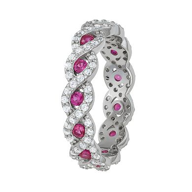 Sterling Silver Lab-Created Ruby & Cubic Zirconia Ring 