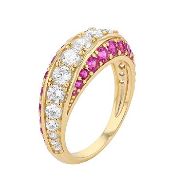 14k Gold Over Silver Pink & White Cubic Zirconia Fashion Ring
