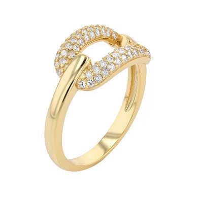 Sterling Silver 14k Gold Plated & Cubic Zirconia 2-Row Modern Ring