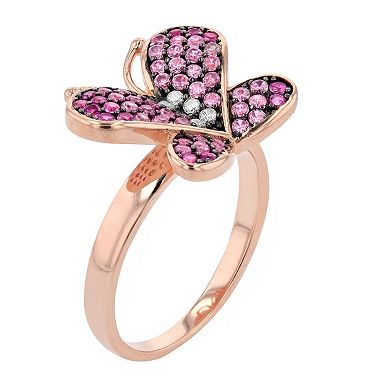 18k Rose Gold Over Silver Cubic Zirconia Butterfly Ring
