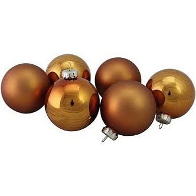 Northlight 6-Piece Bronze and Amber Glass 2-Finish Christmas Ball Ornament Set