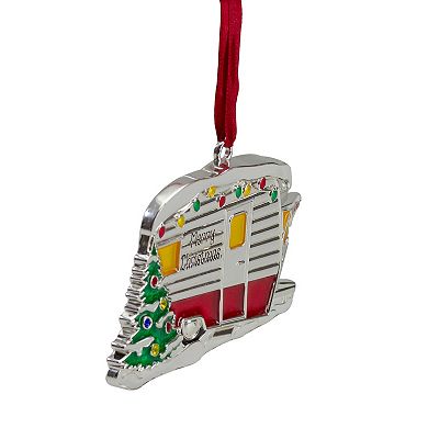 Northlight 3.5" Silver Plated Camper with European Crystals Christmas Ornament