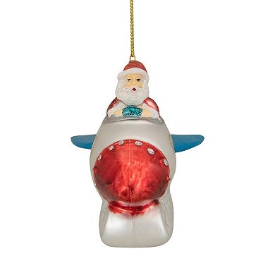 Northlight Silver Rocket Ship Santa Glass Christmas Ornament
