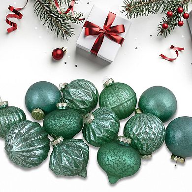 Northlight Seasonal Green Finial & Glass Ball Christmas Ornaments 12-piece Set