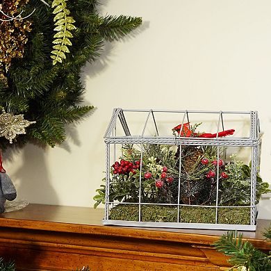 Northlight 9-in. Red & Green Cardinal Boxwood Artificial Christmas Greenhouse Arrangement