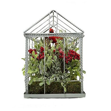 Northlight 9-in. Red & Green Cardinal Boxwood Artificial Christmas Greenhouse Arrangement