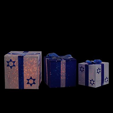Northlight 3-Piece White and Blue Shimmering Lighted Hanukkah Gift Box Set