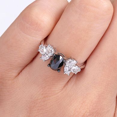 Stella Grace 10k White Gold 3/4 Carat T.W. Oval Black Diamond & 1 3/8 Carat T.W Lab-Created Moissanite Engagement Ring