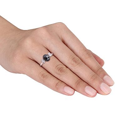 Stella Grace 10k White Gold 3/5 Carat T.W. Black & White Diamond & 3/8 Carat T.W. Lab-Created Moissanite Engagement Ring