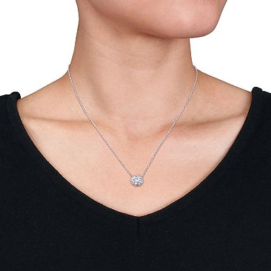 Stella Grace Sterling Silver 1 4/5 Carat T.W. Lab-Created Moissanite Halo Pendant Necklace