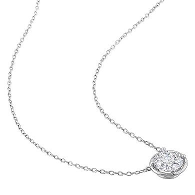 Stella Grace Sterling Silver 1 4/5 Carat T.W. Lab-Created Moissanite Halo Pendant Necklace