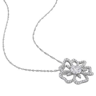 Stella Grace Sterling Silver 1 1/10 Carat T.W. Lab-Created Moissanite Flower Pendant Necklace