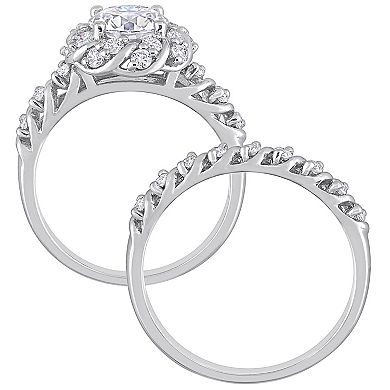 Stella Grace Sterling Silver 1 7/8 Carat T.W. Lab-Created Moissanite Halo Engagement Ring Set