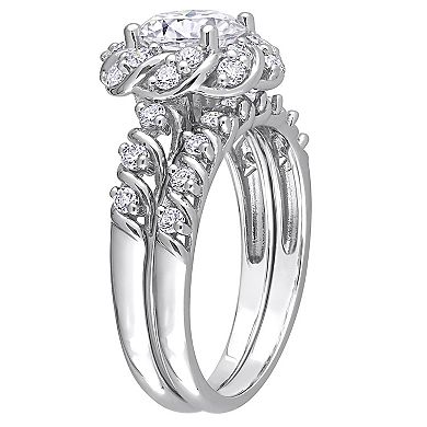 Stella Grace Sterling Silver 1 7/8 Carat T.W. Lab-Created Moissanite Halo Engagement Ring Set