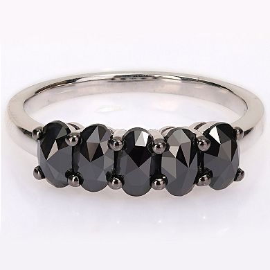 Stella Grace 10k White Gold 1 1/4 Carat T.W. Oval Black Diamond Semi-Eternity Ring