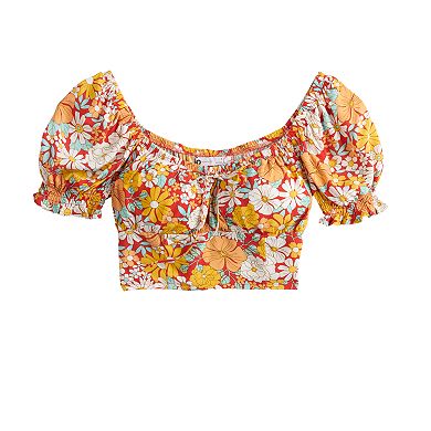 Juniors' SO® Cropped Floral Puff Sleeve Top