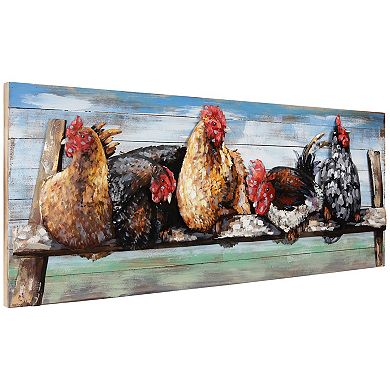 Chickens Iron Wooden Wall Art