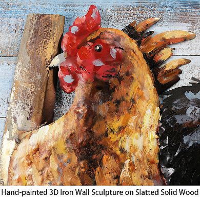 Chickens Iron Wooden Wall Art