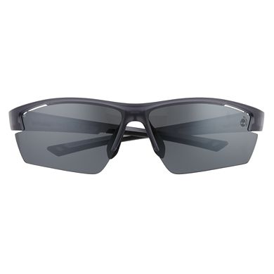 Men's Timberland 74mm Polarized Semi-Rimless Sport Wrap Frame Sunglasses