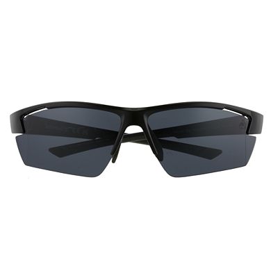 Men's Timberland 74mm Polarized Semi-Rimless Sport Wrap Frame Sunglasses