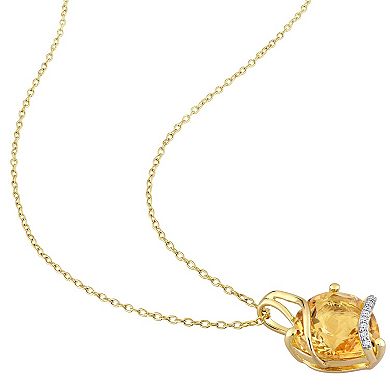 Stella Grace 18k Gold Over Silver Citrine & Diamond Accent Heart Wrapped Pendant Necklace