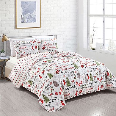 Madelinen?? Carol Collection Christmas Quilt Set with Shams