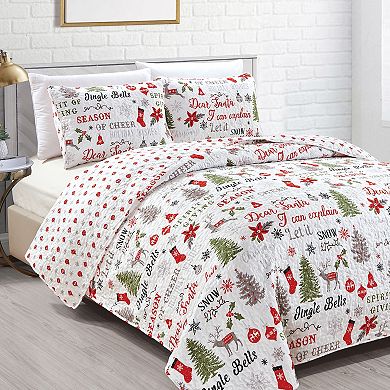 Madelinen?? Carol Collection Christmas Quilt Set with Shams