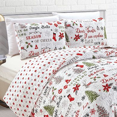 Madelinen?? Carol Collection Christmas Quilt Set with Shams