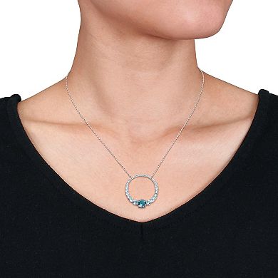 Stella Grace Sterling Silver London & Sky Blue Topaz Graduated Open Circle Pendant Necklace