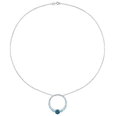 Stella Grace Sterling Silver London & Sky Blue Topaz Graduated Open Circle Pendant Necklace