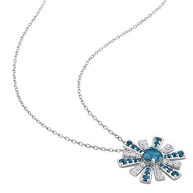 Stella Grace Sterling Silver London Blue Topaz & White Topaz Starburst Pendant Necklace
