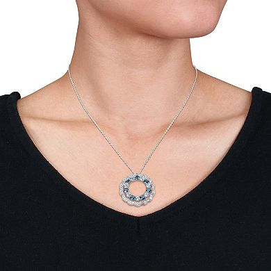 Stella Grace Sterling Silver Blue Topaz & White Topaz Open Circle Pendant Necklace