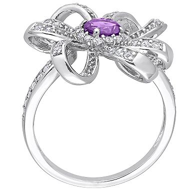 Stella Grace Sterling Silver African Amethyst & White Topaz Flower Cocktail Ring
