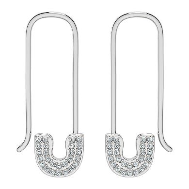 Sterling Silver 1/8 Carat T.W. Diamond Safety Pin Threader Earrings