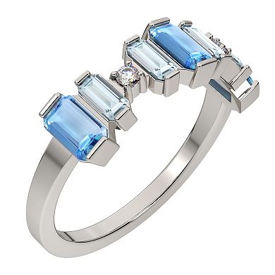 Sterling Silver Multi Blue Topaz & Diamond Accent Ring