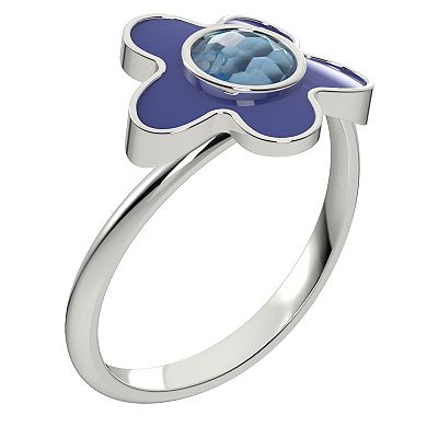 Sterling Silver Blue Topaz Enamel Flower Ring