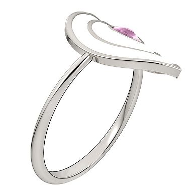 Sterling Silver Lab-Created Pink Sapphire & Enamel Heart Ring