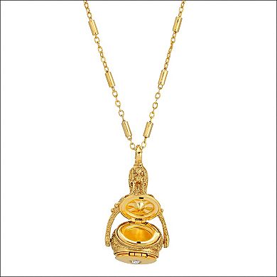 1928 Gold Tone Crystal Three-Sided Spinner Locket Necklace