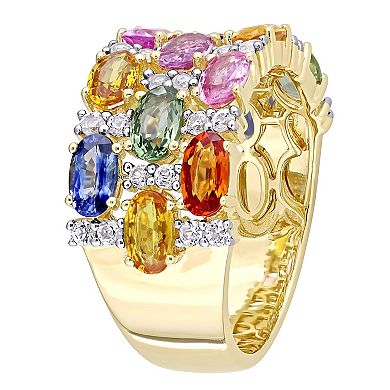 Stella Grace 14k Gold Multi-Color Sapphire Triple-Row Ring