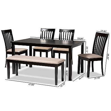 Baxton Studio Minette Dining Table, Bench & Chair 6-piece Set